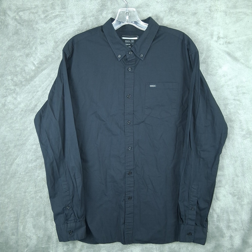 RVCA Long Sleeve Button Down Shirt Mens Large Black Regular Fit M6513RVL